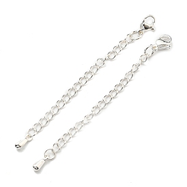 304 & 201 Stainless Steel Curb Chain Extender, End Chains, with Lobster Claw Clasps & Teardorp Chain Tabs