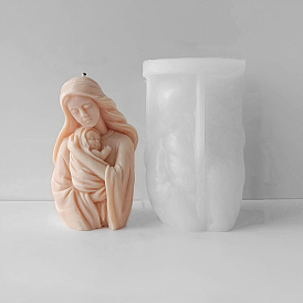 DIY Food Grade Silicone Half-body Sculpture Candle Molds, for Scented Candle Making, Mother Holding Baby Bust Statue