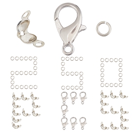 200pcs embouts de perles en laiton, avec 250 fermoirs pinces de homard en alliage de zinc et anneaux de saut ouverts en laiton, pour les kits de fabrication de bijoux à bricoler soi-même