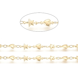 Brass Link Chains, Cadmium Free & Lead Free, Long-Lasting Plated, Soldered, with Spool, Star and Heart
