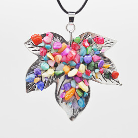 Multicolor Natural Crystal Inlaid Stone Maple Leaf Tree Necklace