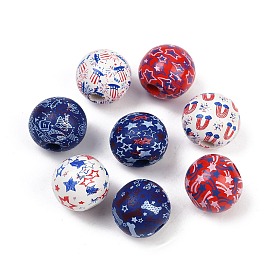 Тема Дня независимости деревянные европейские бусы, печатные бусины с большими отверстиями, круглые