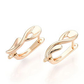 Brass Hoop Earring Findings with Latch Back Closure, Nickel Free, with Horizontal Loop, Real 18K Gold Plated