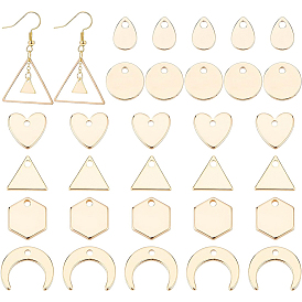 60Pcs 6 Style Brass Charms, Nickel Free, Long-Lasting Plated, Flat Round & Heart & Triangle & Teardrop & Hexagon & Crescent Mooon