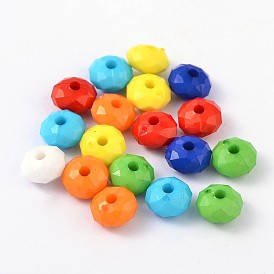 Colorful Acrylic Beads, Faceted, Flat Round, 8x5mm