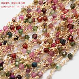 Граненые круглые натуральный агата ручной работы из бисера цепи, несварные, с 304 фурнитурой из нержавеющей стали