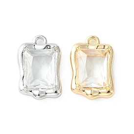Brass Micro Pave Clear Cubic Zirconia Charms, Irregular Rectangle Charm