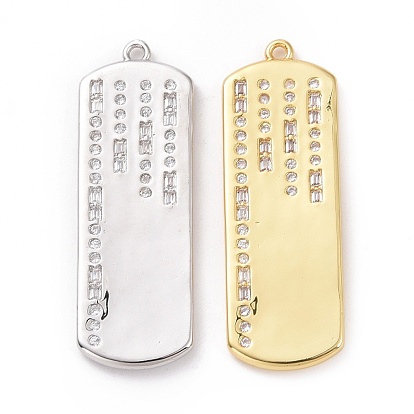 Eco-friendly Brass Micro Pave Clear Cubic Zirconia Pendants, Cadmium Free & Lead Free, Long-Lasting Plated, Rectangle