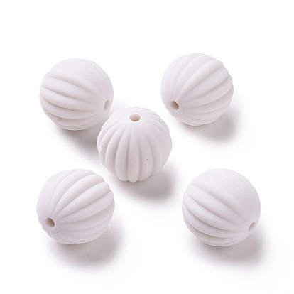 Rubberized Style Acrylic Beads, Grooved Round
