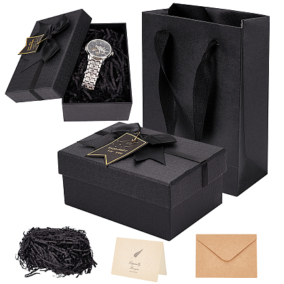 DIY Box Making Kits, including Foldable Paper Jewelry Boxes, Kraft Paper Bags, Leaf Pattern Kraft Envelopes and Greeting Cards Set, Raffia Crinkle Cut Paper Shred Filler