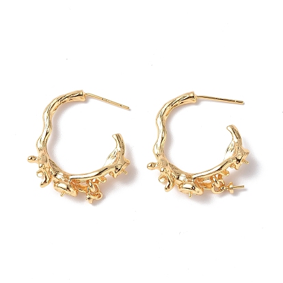 Brass Stud Earring Findings, with Peg Bails and 925 Sterling Silver Pins, Irregular Ring