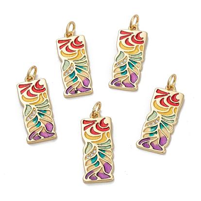 Brass Cubic Zirconia Pendants, Long-Lasting Plated, with Enamel, Rectangle