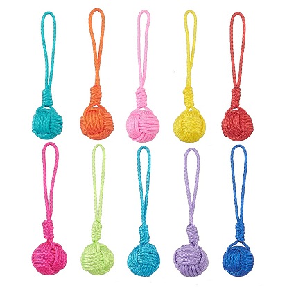 Polyester Cord Knitted Ball Wood Pendant Decoration, Round