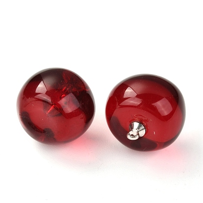 Resin Pendants with Glass Kernel and Stainless Steel Top Ring, Imitation Fruit, 3D Cherry