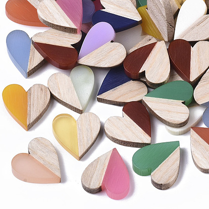 Resin & Wood Two Tone Cabochons, Heart