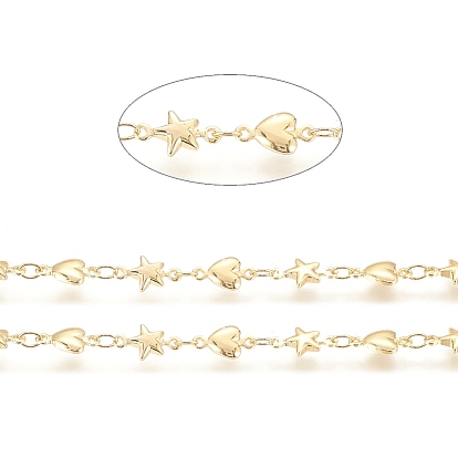 Brass Link Chains, Cadmium Free & Lead Free, Long-Lasting Plated, Soldered, with Spool, Star and Heart