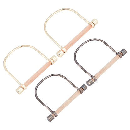 4 Sets 2 Colors Alloy Bag Handle, with Detachable Schima Wood Finding, Bag Replacement Accessories