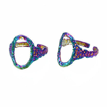 Open Oval Cuff Rings, Hollow Wide Open Rings, Rainbow Color 304 Stainless Steel Rings for Women
