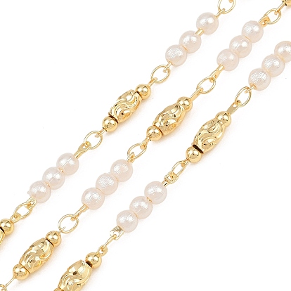 Овальные звенья цепей из латуни с бусинами ручной работы, пайки, с катушкой, с abs имитационными жемчужными бусинами 