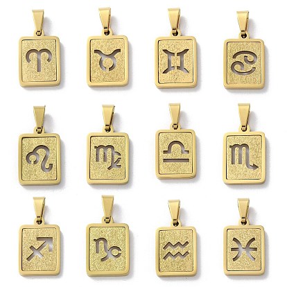 304 подвески из нержавеющей стали с изображением двенадцати созвездий, реальный 18 k позолоченный, прямоугольный шарм