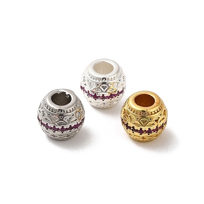 Rack Plating Brass Barrel Spacer Beads, with Old Rose Cubic Zirconia, Long-Lasting Plated, Lead Free & Cadmium Free