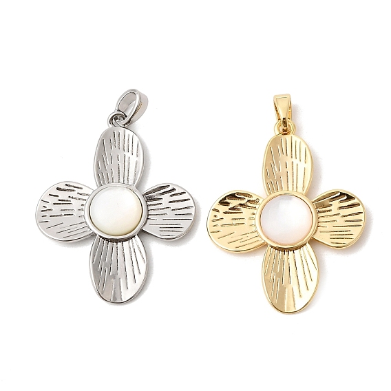 Натуральный белый оболочки подвески, цветочные подвески с латунной оправой