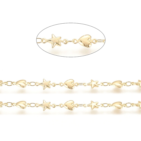 Brass Link Chains, Cadmium Free & Lead Free, Long-Lasting Plated, Soldered, with Spool, Star and Heart