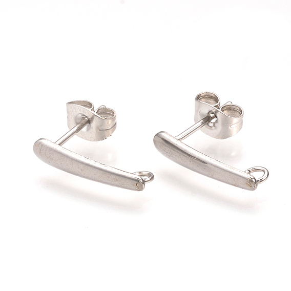 304 Stainless Steel Stud Earring Findings, with Loop, Ear Nuts/Earring Backs, Bar