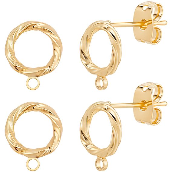 20 шт. латунные серьги-гвоздики, долговечный, твист, без никеля , с ушными гайками 20 шт.