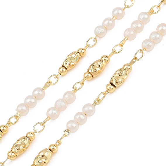 Овальные звенья цепей из латуни с бусинами ручной работы, пайки, с катушкой, с abs имитационными жемчужными бусинами 