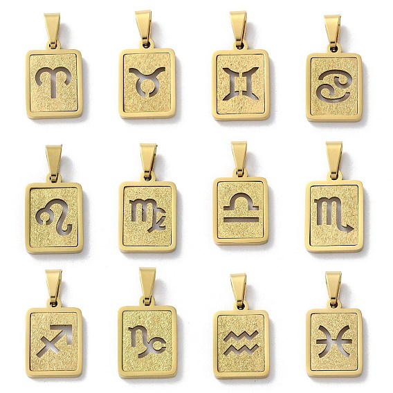304 подвески из нержавеющей стали с изображением двенадцати созвездий, реальный 18 k позолоченный, прямоугольный шарм