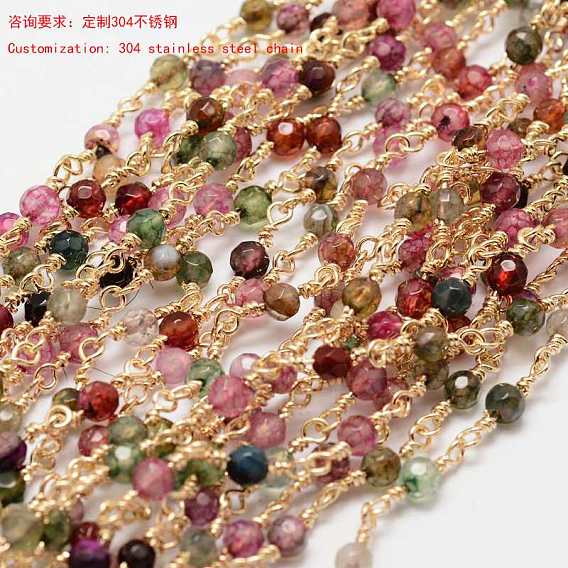 Граненые круглые натуральный агата ручной работы из бисера цепи, несварные, с 304 фурнитурой из нержавеющей стали