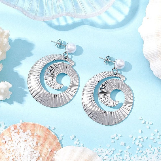 Спиральные 304 серьги-гвоздики из нержавеющей стали, с акриловым имитации жемчуга