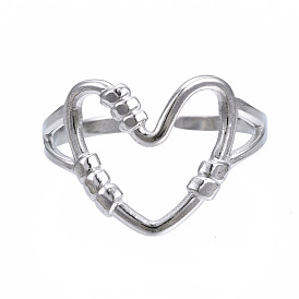 304 Stainless Steel Heart Open Cuff Ring, Hollow Chunky Ring for Women