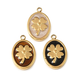304 нержавеющей стальной эмали подвески, овал с цветочными подвесками, реальный 18 k позолоченный, ионное покрытие (ip)