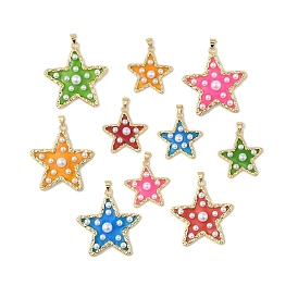 Rack Plating Brass & Epoxy Resin Pendants, Star Charms with Snap on Bails & Plastic Pearl, Real 18K Gold Plated, Cadmium Free & Lead Free, Long-Lasting Plated