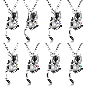 Stainless Steel Rhinestone Cow Cat Urn Ashes Pendant Necklace for Women, Stainless Steel