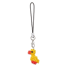 Duck Glass Seed Beads Charms Mobile Straps, Nylon Cord Loop Mobile Accessories Decoration