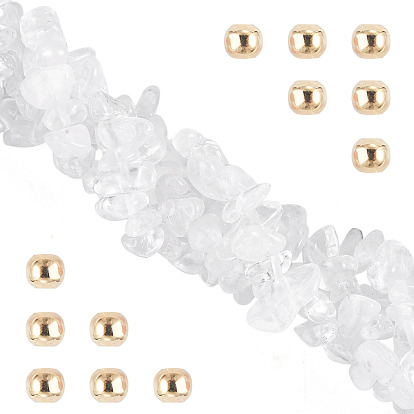 1 Strand Natural Quartz Crystal Chip Beads Strands, Rock Crystal Beads, with 50Pcs Golden Tone Brass Spacer Round Beads