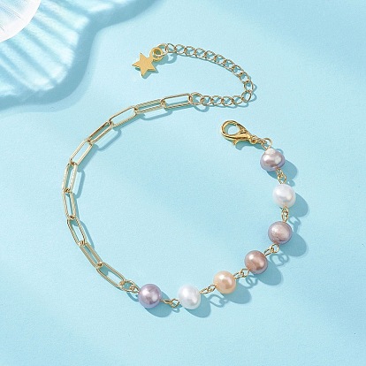 Латунные браслеты скрепки, Браслеты-цепочки из натуральных культивированных пресноводных бусин для женщин, самородки