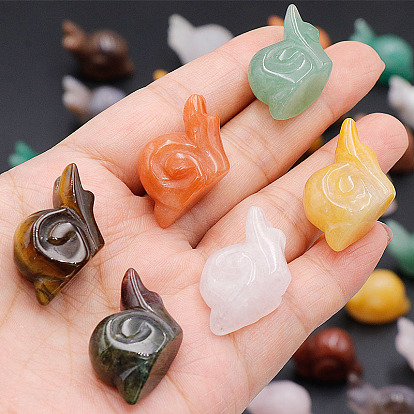 Natural Gemstone Carved Healing Snail Figurines, Reiki Energy Stone Display Decorations