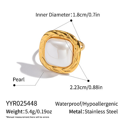 Квадратные кольца из нержавеющей стали, с имитацией жемчуга