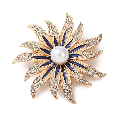 Броши из сплава с синими цветами и кристаллами горного хрусталя, с пластиковыми бусинами из искусственного жемчуга