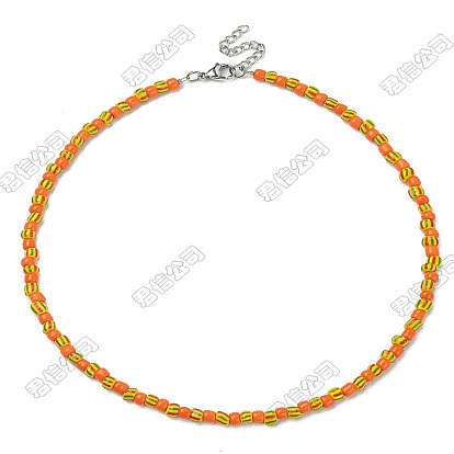 Colliers de perles de verre, avec 304 accessoires en acier inoxydable, rondelle, couleur inox
