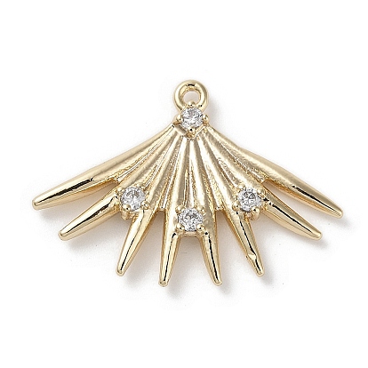 Brass Micro Pave Clear Cubic Zirconia Pendants, Cadmium Free & Nickel Free & Lead Free, Fan