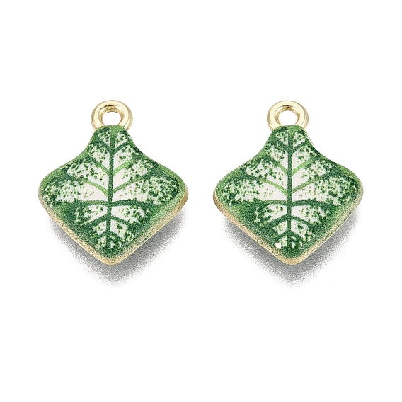 Colgantes de la aleación impresos, chapado en rack, encantos de la hoja, sin cadmio y níque y plomo, dorado