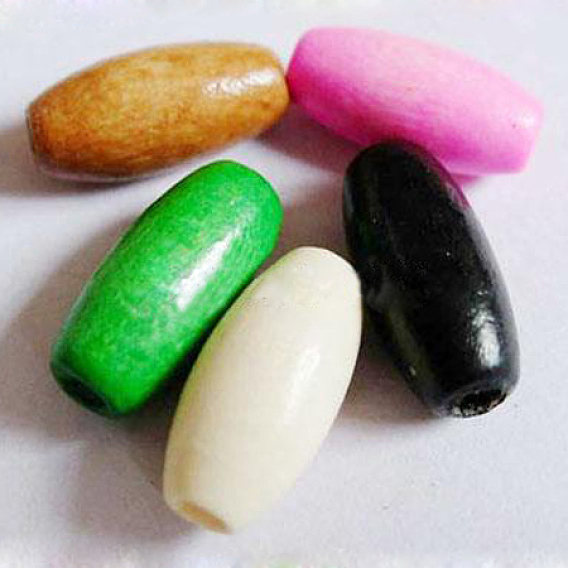 Natural Wood Beads, Lead Free, Dyed, Rice, 15x7mm, Hole: 2mm, about 4180pcs/1000g