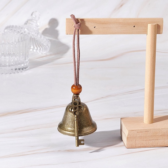 Железный колокольчик и тибетский стиль сплава подвеска ключ украшения, подвесные украшения из деревянных бусин и шнура из искусственной замши