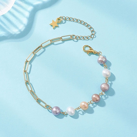 Латунные браслеты скрепки, Браслеты-цепочки из натуральных культивированных пресноводных бусин для женщин, самородки