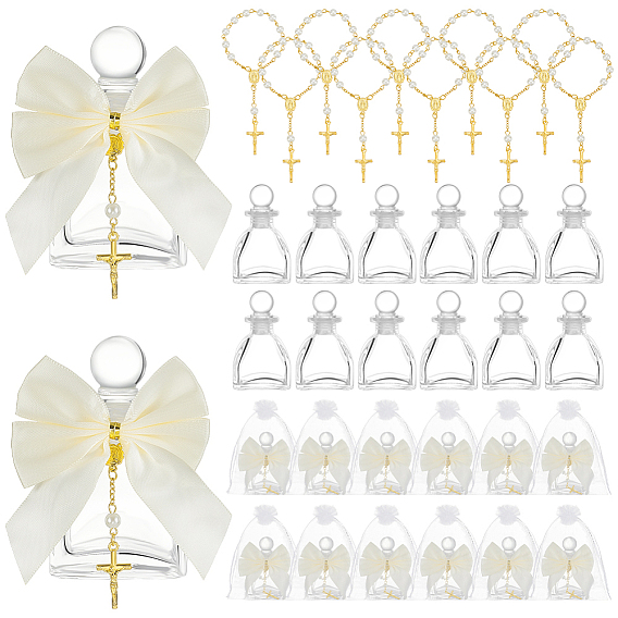 Наборы украшений для крещения, включая пробку для флакона с ароматом из стеклянного шарика и сам флакон, Сумочки из органзы, Сплав браслеты, упаковочные ленты из полиэстера
